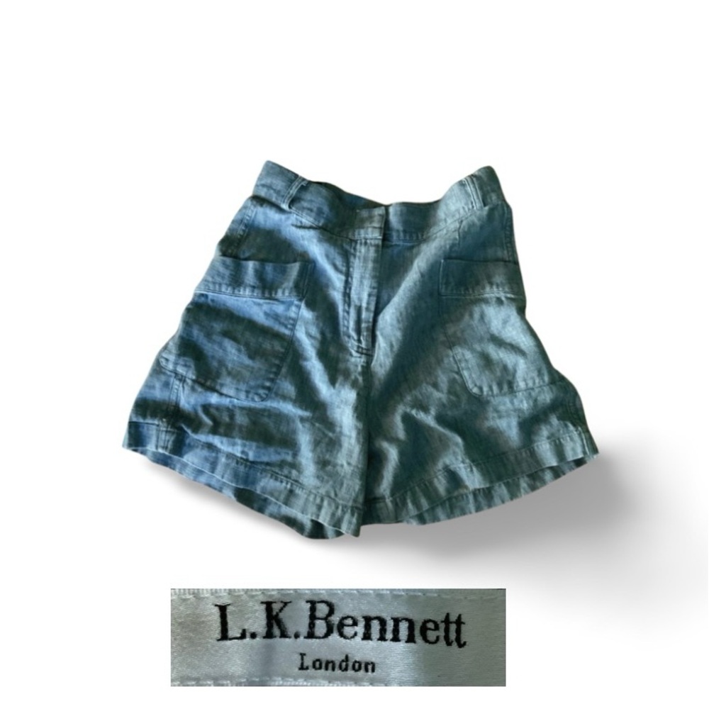 L.K.Bennett London "Trenya" Chambray Linen Blend High-Waisted Shorts UK 10 US 6